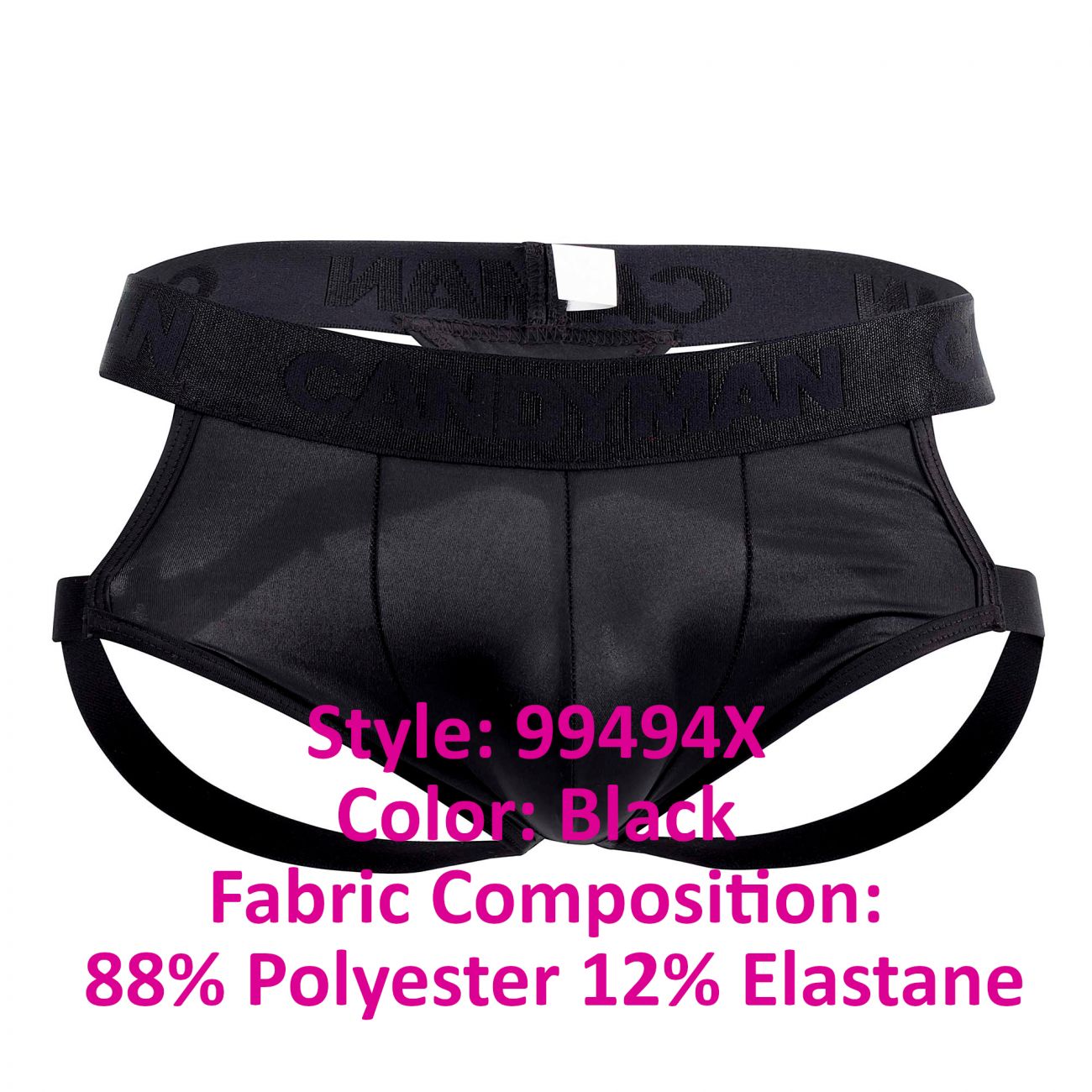 CandyMan 99494X G-String Jockstrap Black Plus Sizes