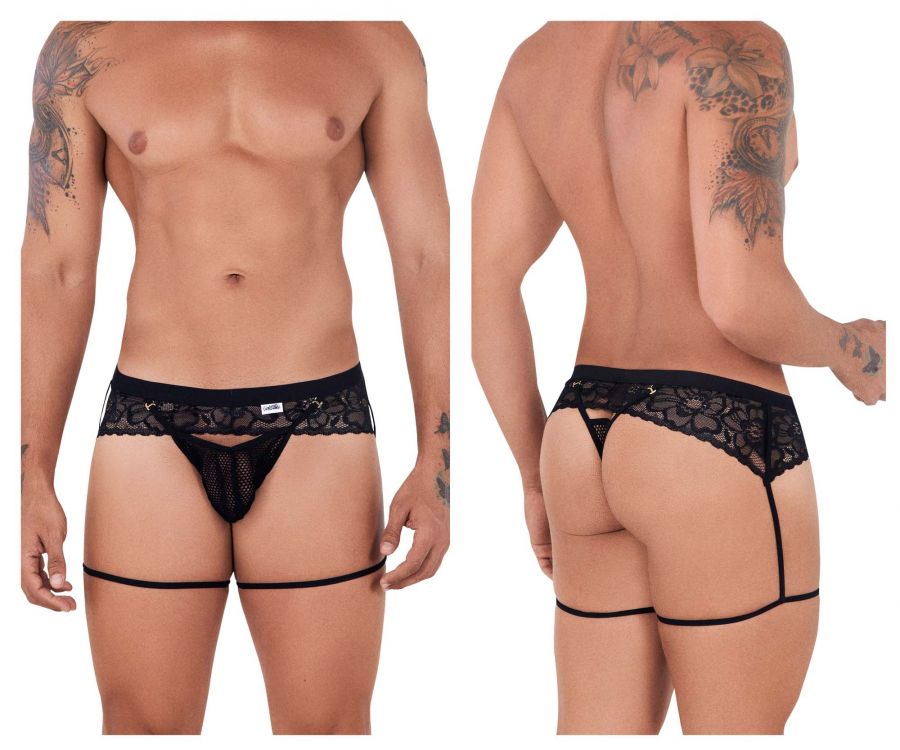 CandyMan 99510 Mesh-Lace Garter Thongs Black