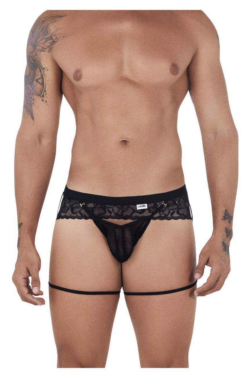 CandyMan 99510 Mesh-Lace Garter Thongs Black
