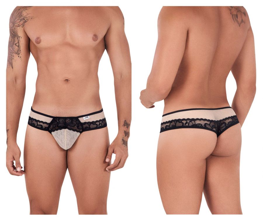 CandyMan 99516 Mesh-Lace Thongs Beige and Black
