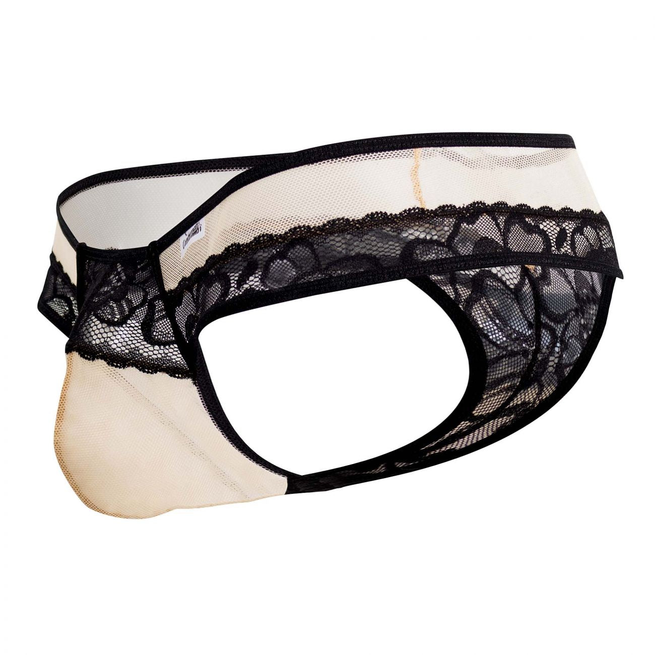 CandyMan 99516 Mesh-Lace Thongs Beige and Black