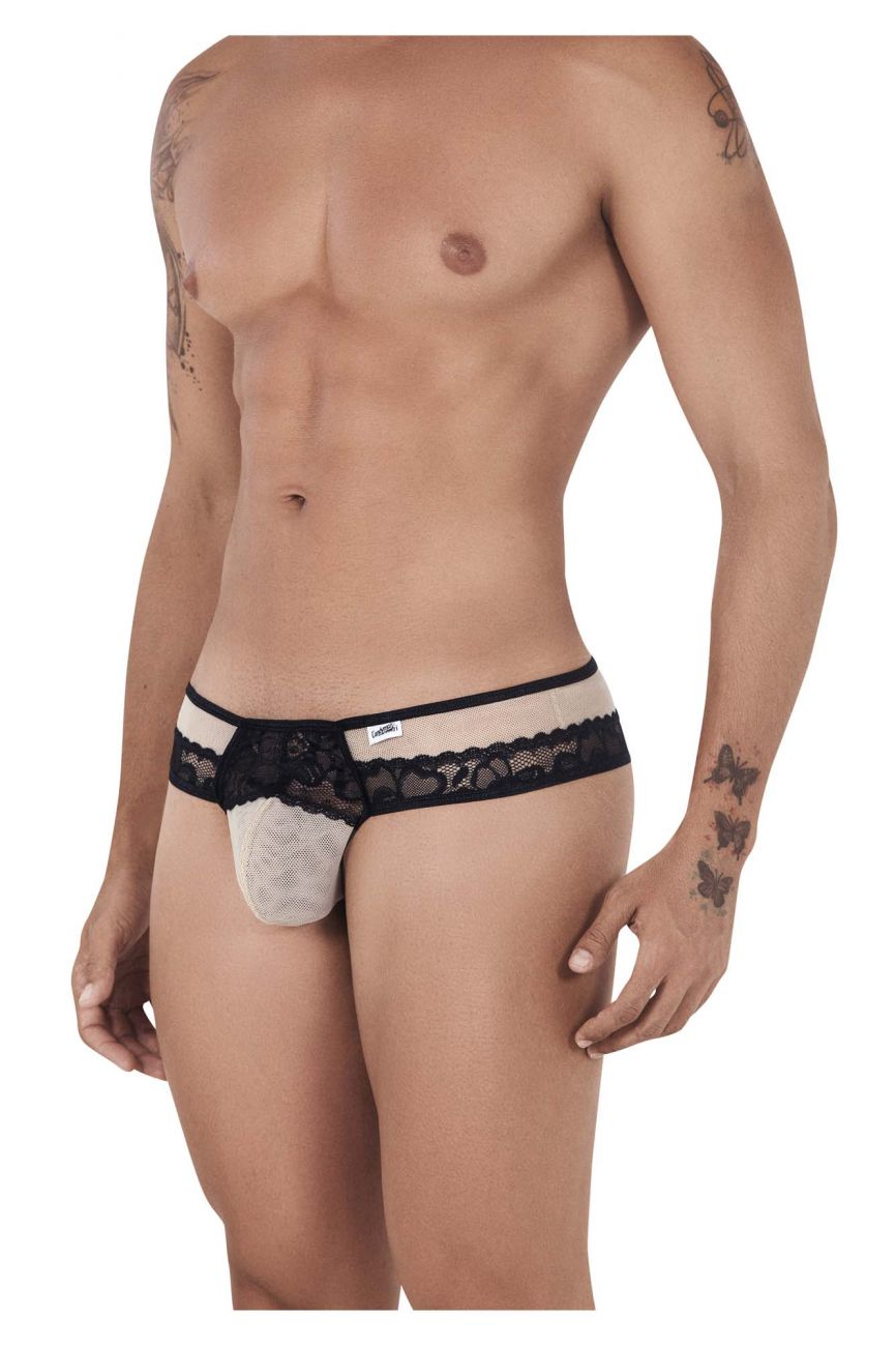 CandyMan 99516 Mesh-Lace Thongs Beige and Black