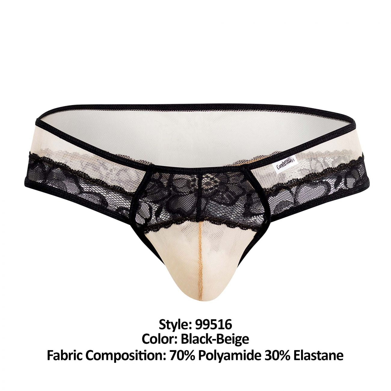 CandyMan 99516 Mesh-Lace Thongs Beige and Black