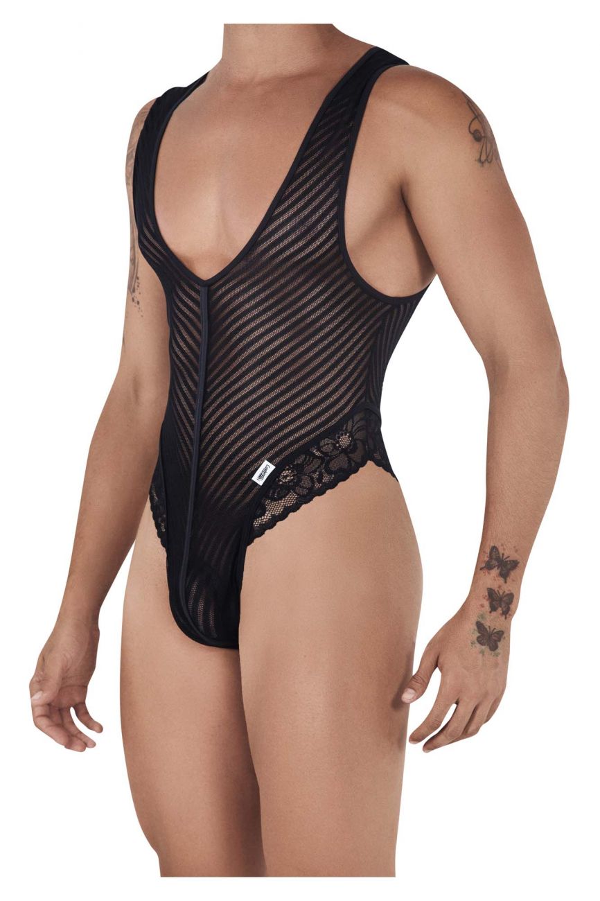 CandyMan 99522 Lace-Mesh Bodysuit Thong Black
