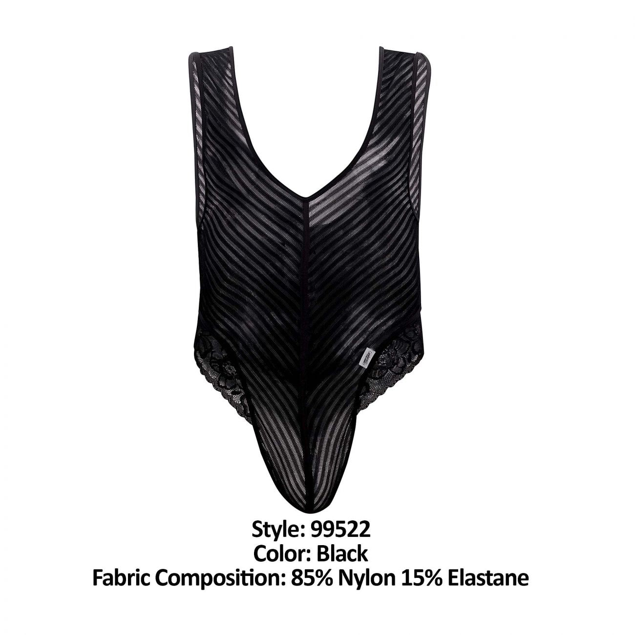 CandyMan 99522 Lace-Mesh Bodysuit Thong Black