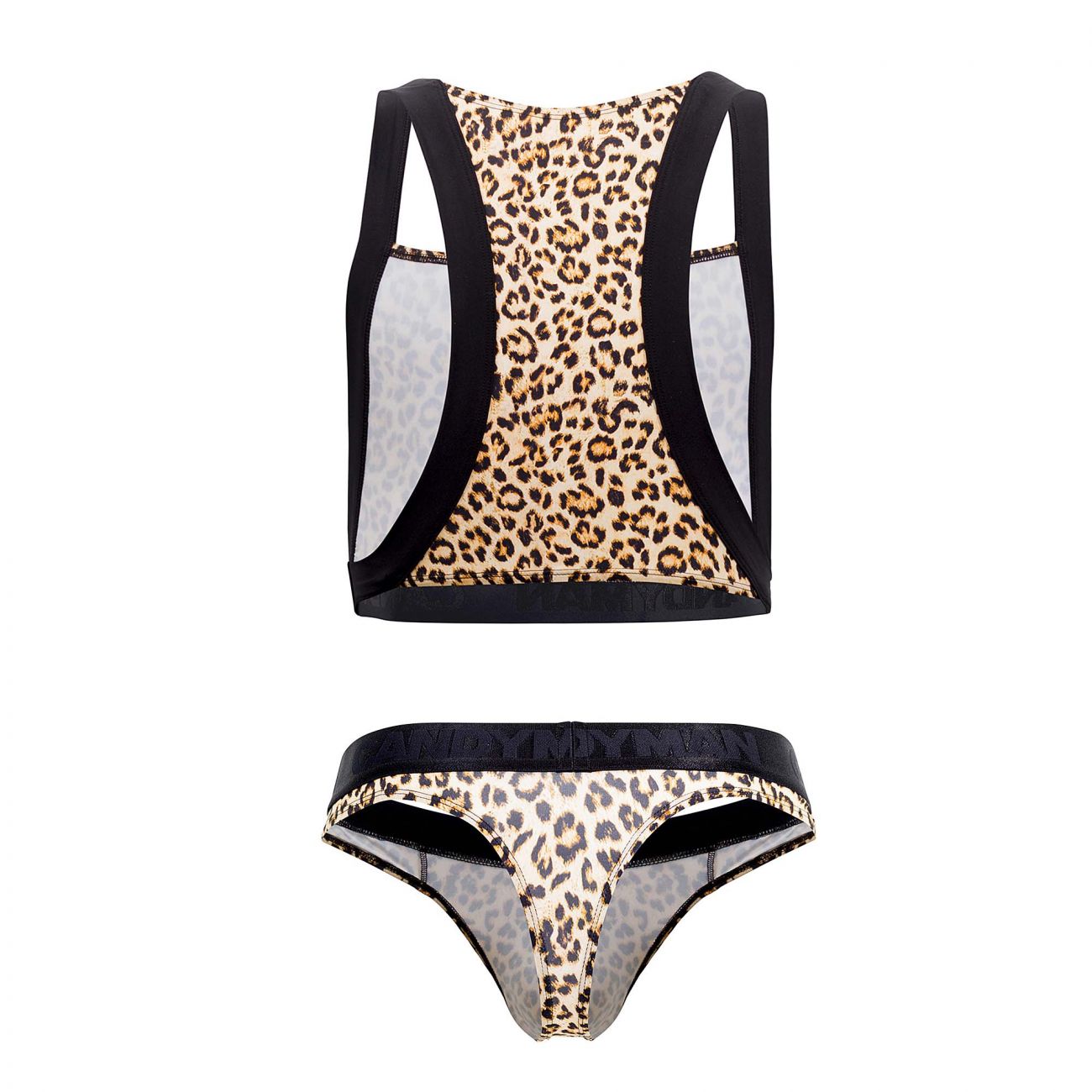 CandyMan 99524 Printed Top and Thong Set Black Cheeta