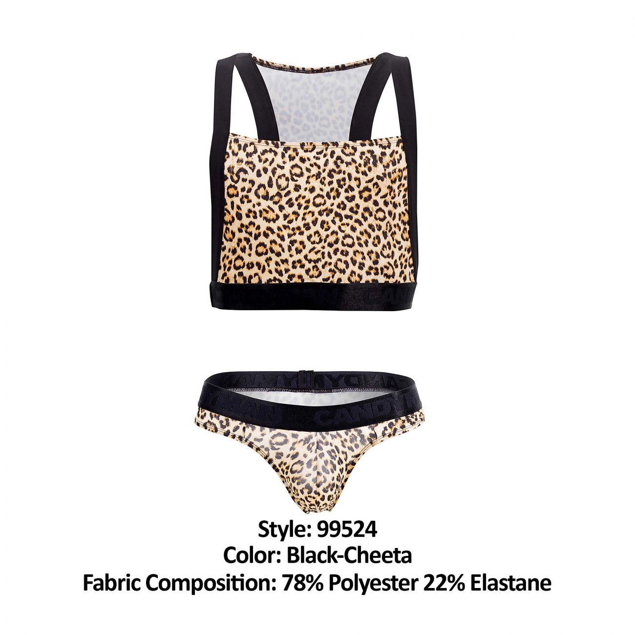CandyMan 99524 Printed Top and Thong Set Black Cheeta