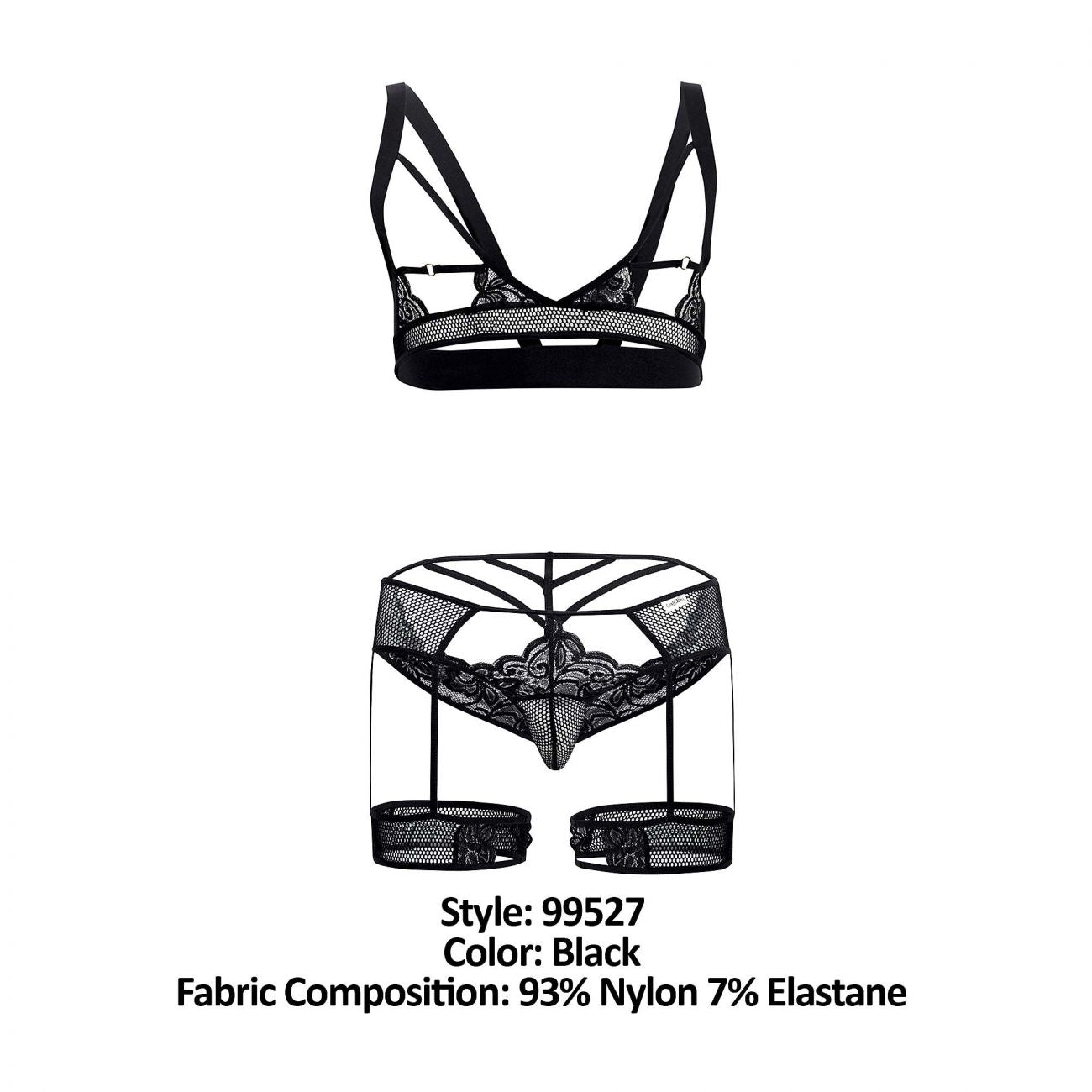 CandyMan 99527 Cut-Out Top and Garter Thongs Set Black