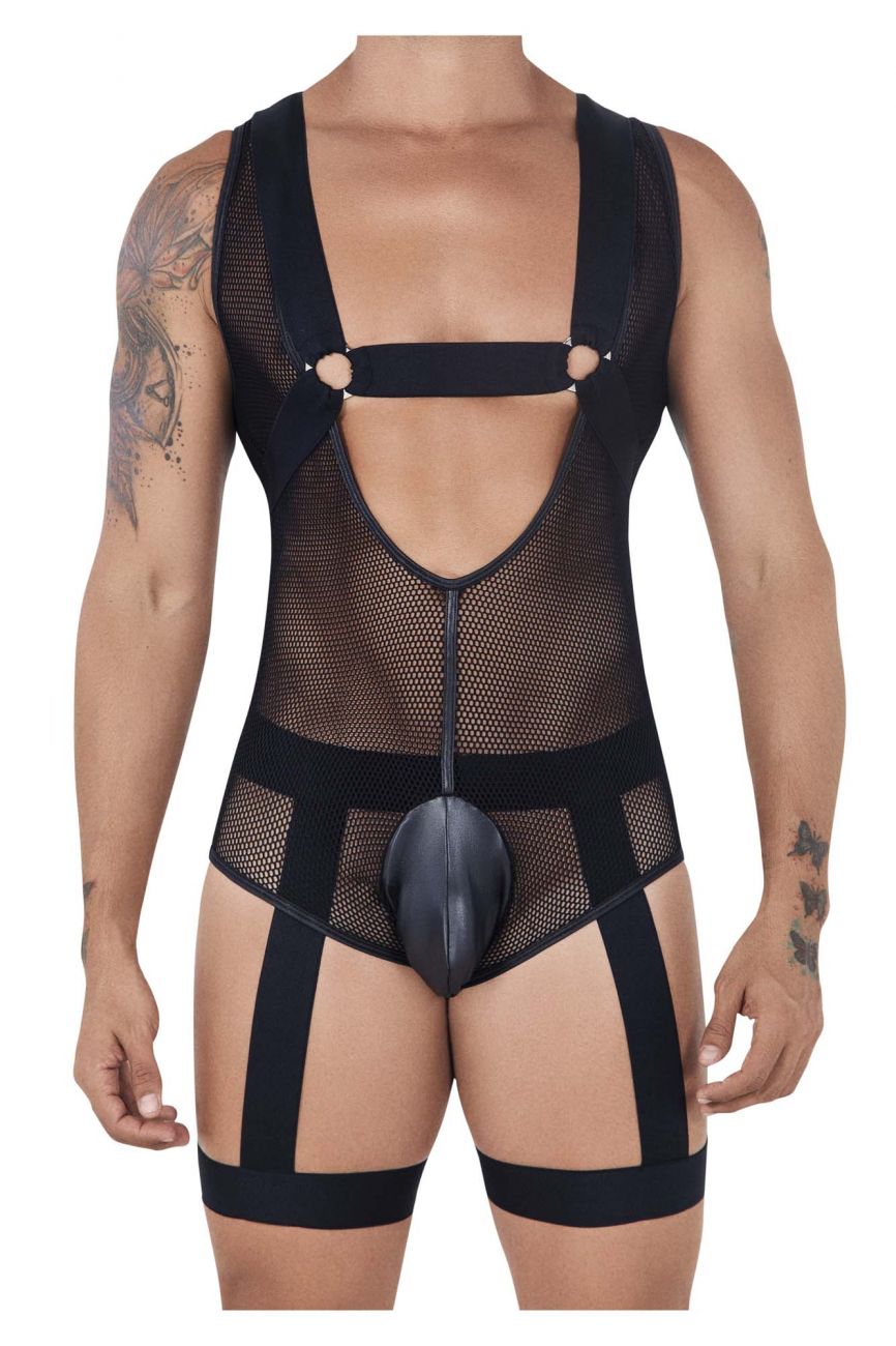 CandyMan 99529 Mesh Garter Bodysuit Black