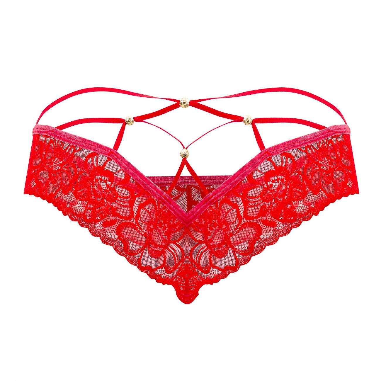 CandyMan 99551 Lace Peekaboo Briefs Red