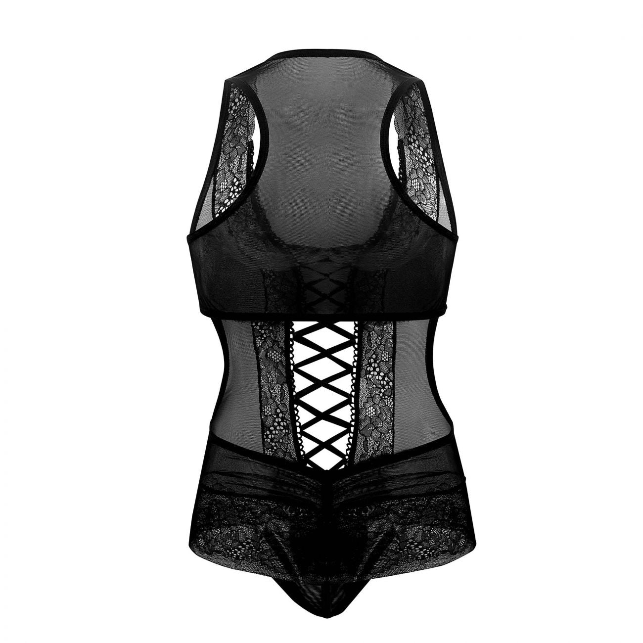 CandyMan 99557X Mesh-Lace Bodysuit Black Plus Sizes