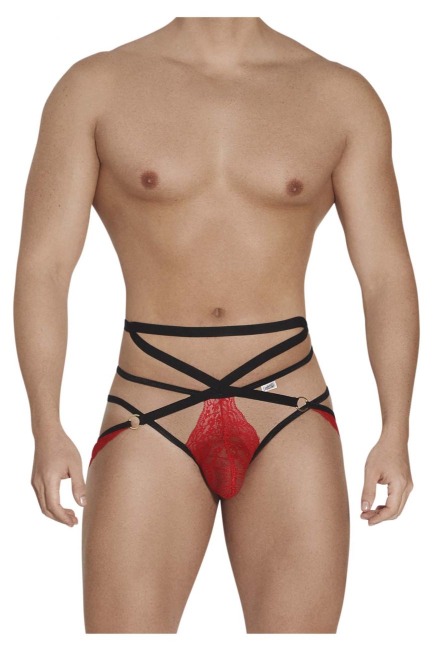 CandyMan 99562 Lace Jockstrap Thongs Red and Black