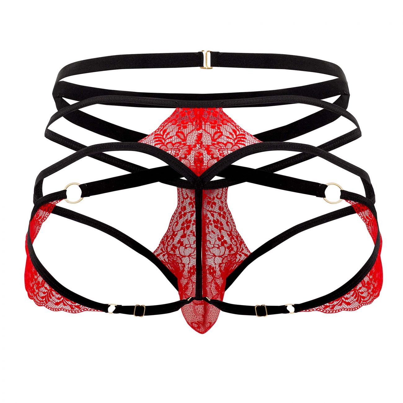CandyMan 99562 Lace Jockstrap Thongs Red and Black