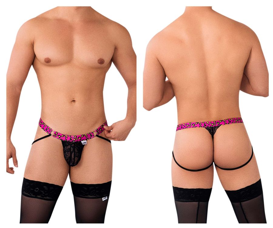 CandyMan 99626 Prints Jockstrap Thongs Black-Pink