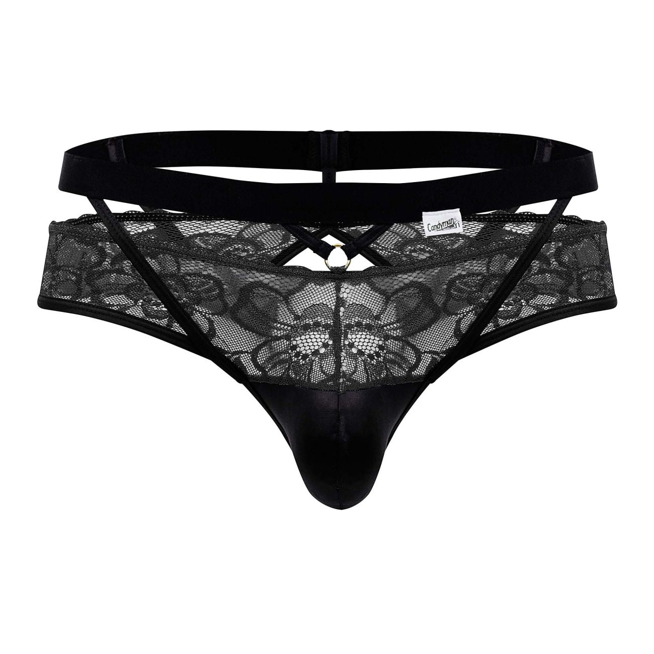 CandyMan 99627X Lace Jockstrap Black Plus Sizes