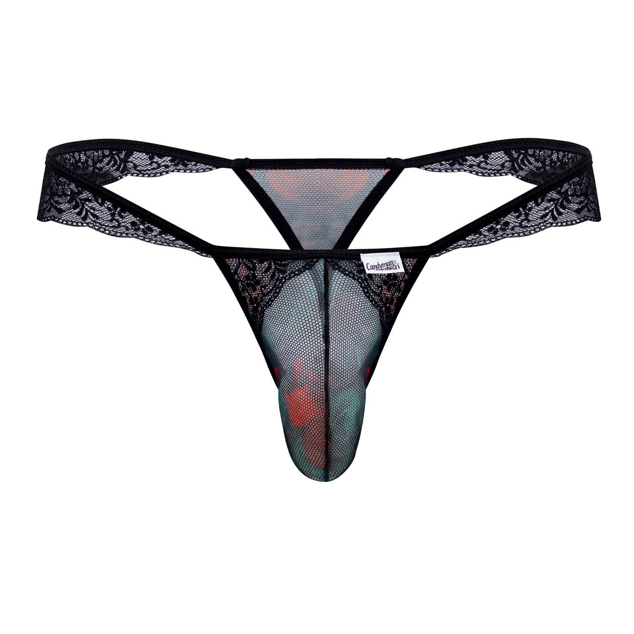CandyMan 99658 Lace Thongs Black Print