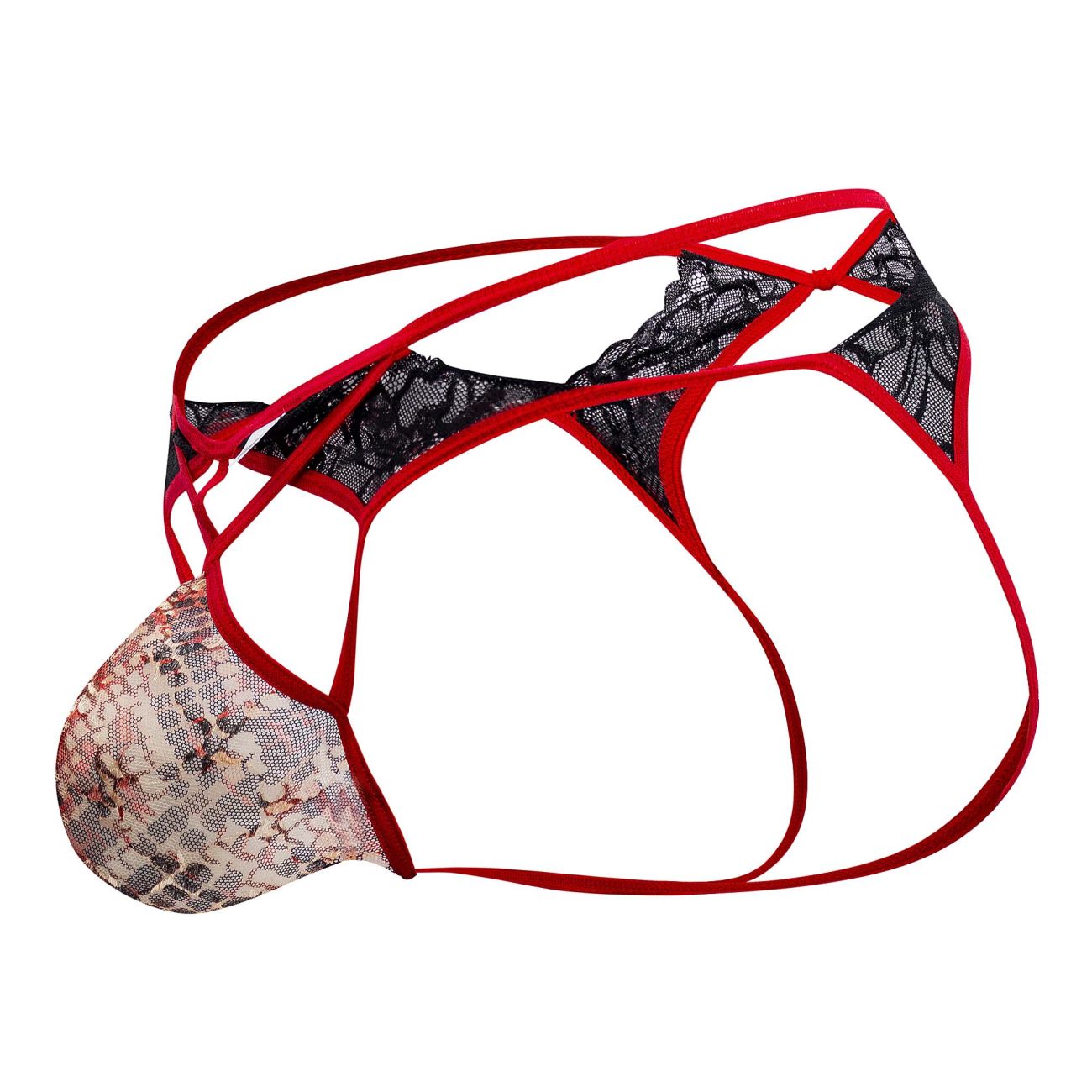 CandyMan 99663 Edgy Lace Jockstrap Red Printed