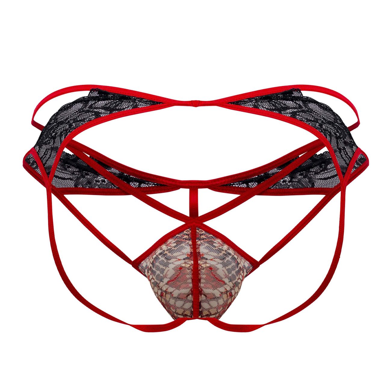 CandyMan 99663 Edgy Lace Jockstrap Red Printed