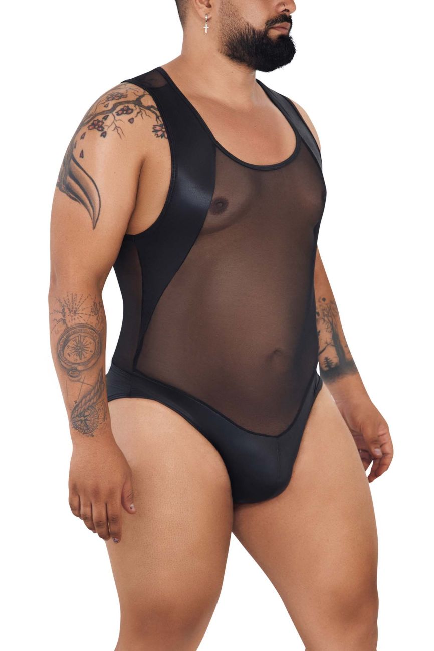 JCSTK - CandyMan 99716X Work-N-Out Bodysuit Black Plus Sizes