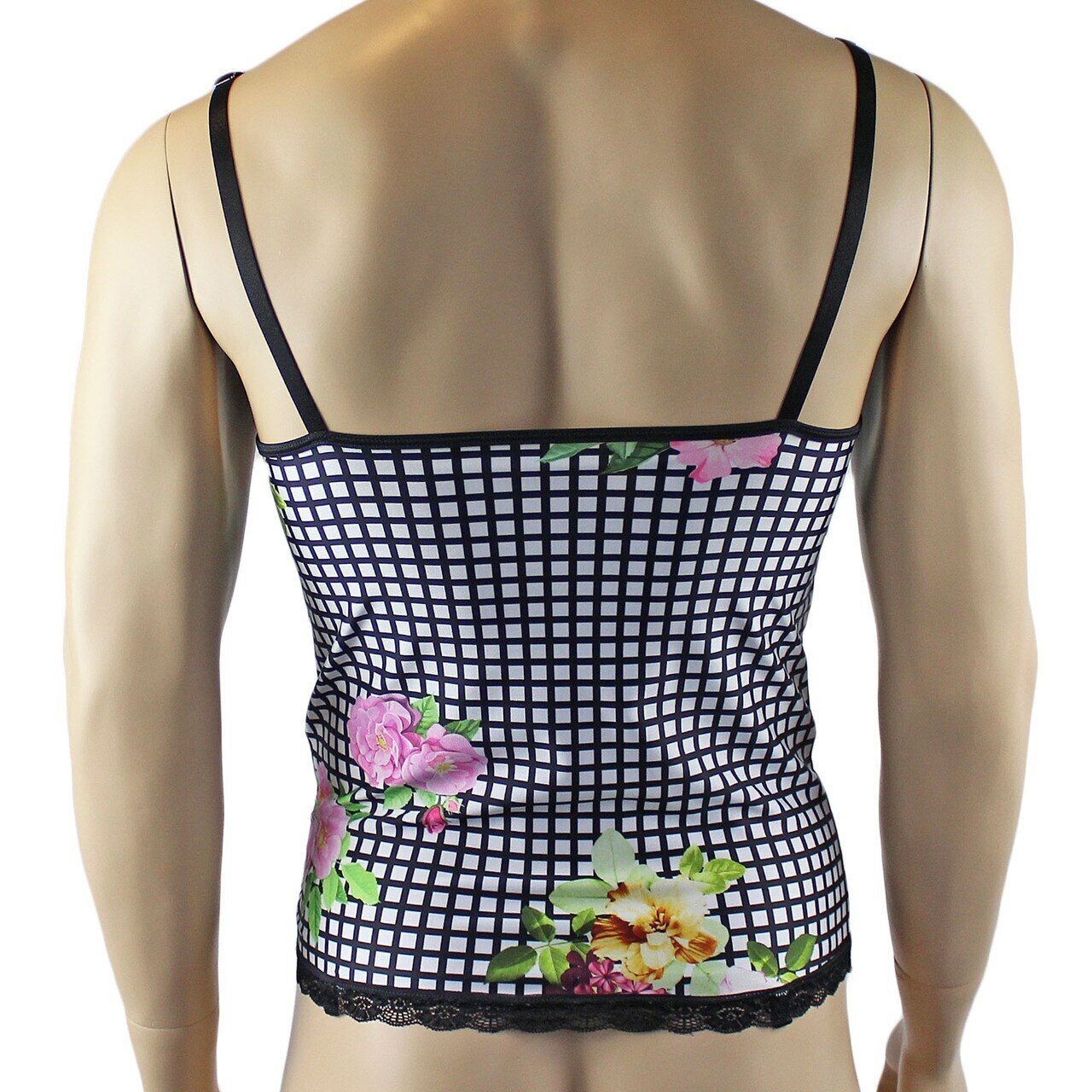 Mens Diana Camisole Corset Top & G string in a Pretty Flower Checkered Print Spandex
