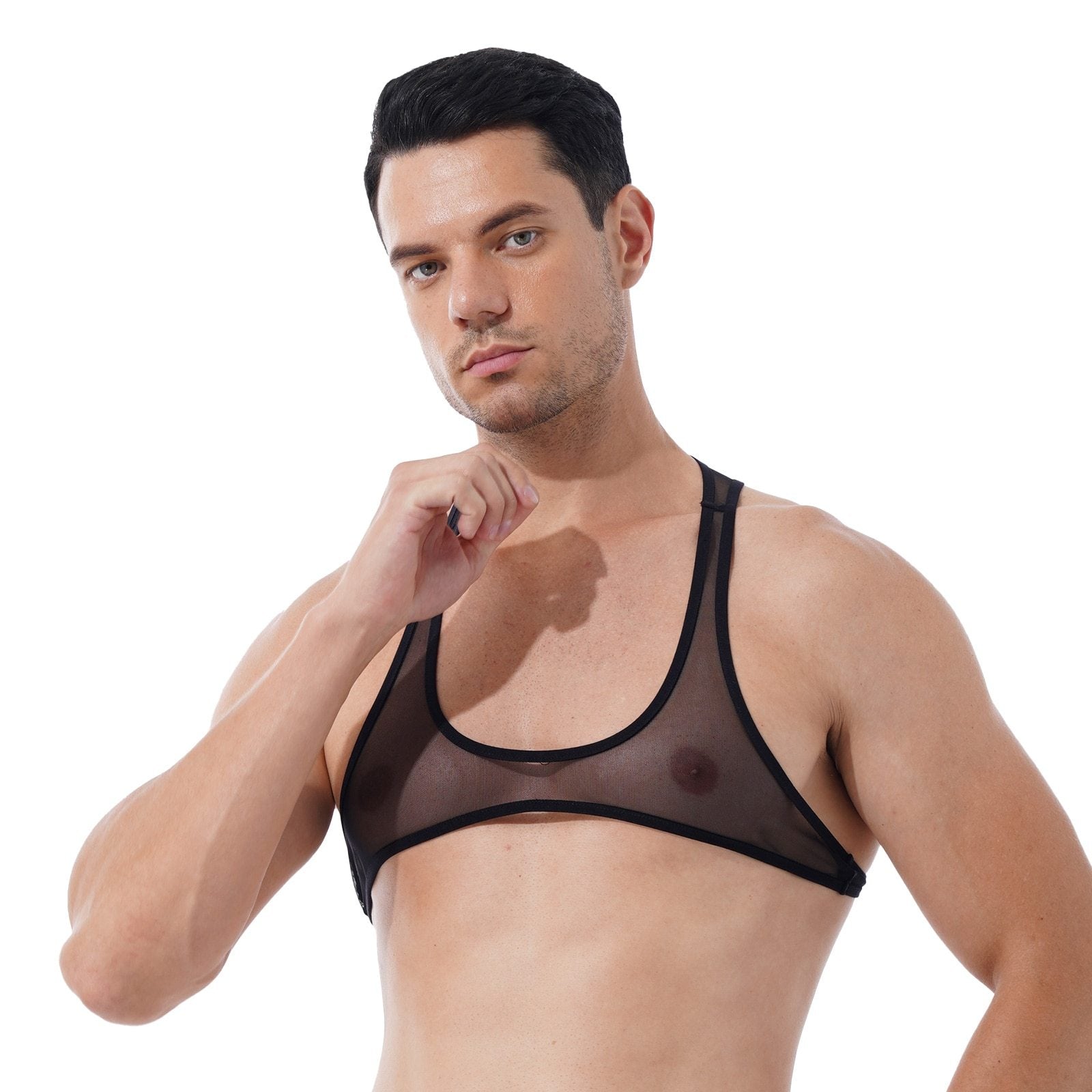 Mens See-through Mesh Mini Crop Top