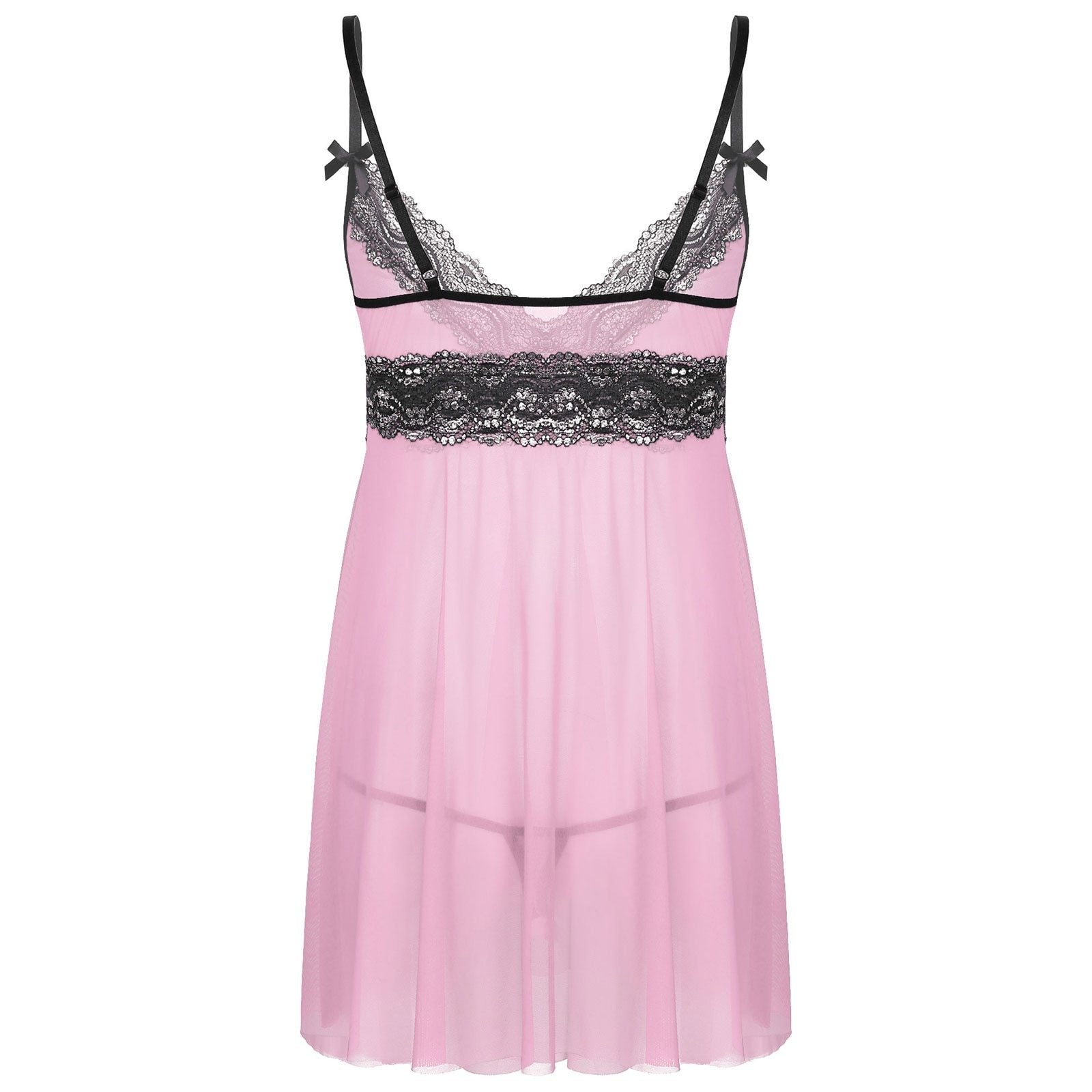 Mens Sissy Sheer Mesh and Lace Babydoll Seepwear Pink