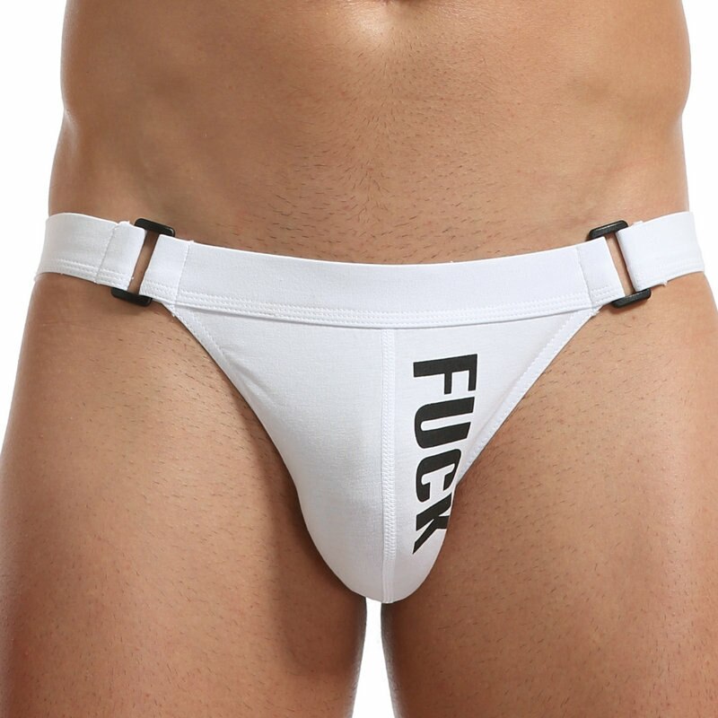 JCSTK - Mens Stretch Cotton Spandex Jockstrap with Printed Detail White