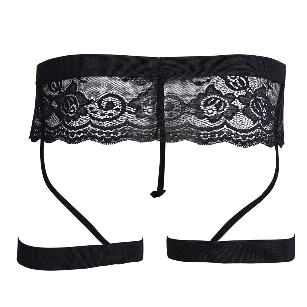 Mens Sissy Garterbelt Thong Black