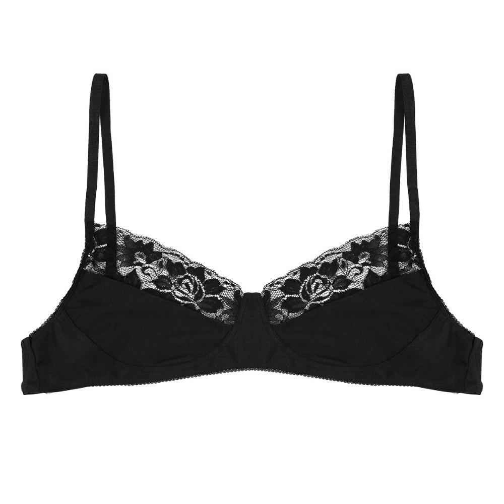 Mens Sissy Silky Soft Satin & Lace Bra Top Black