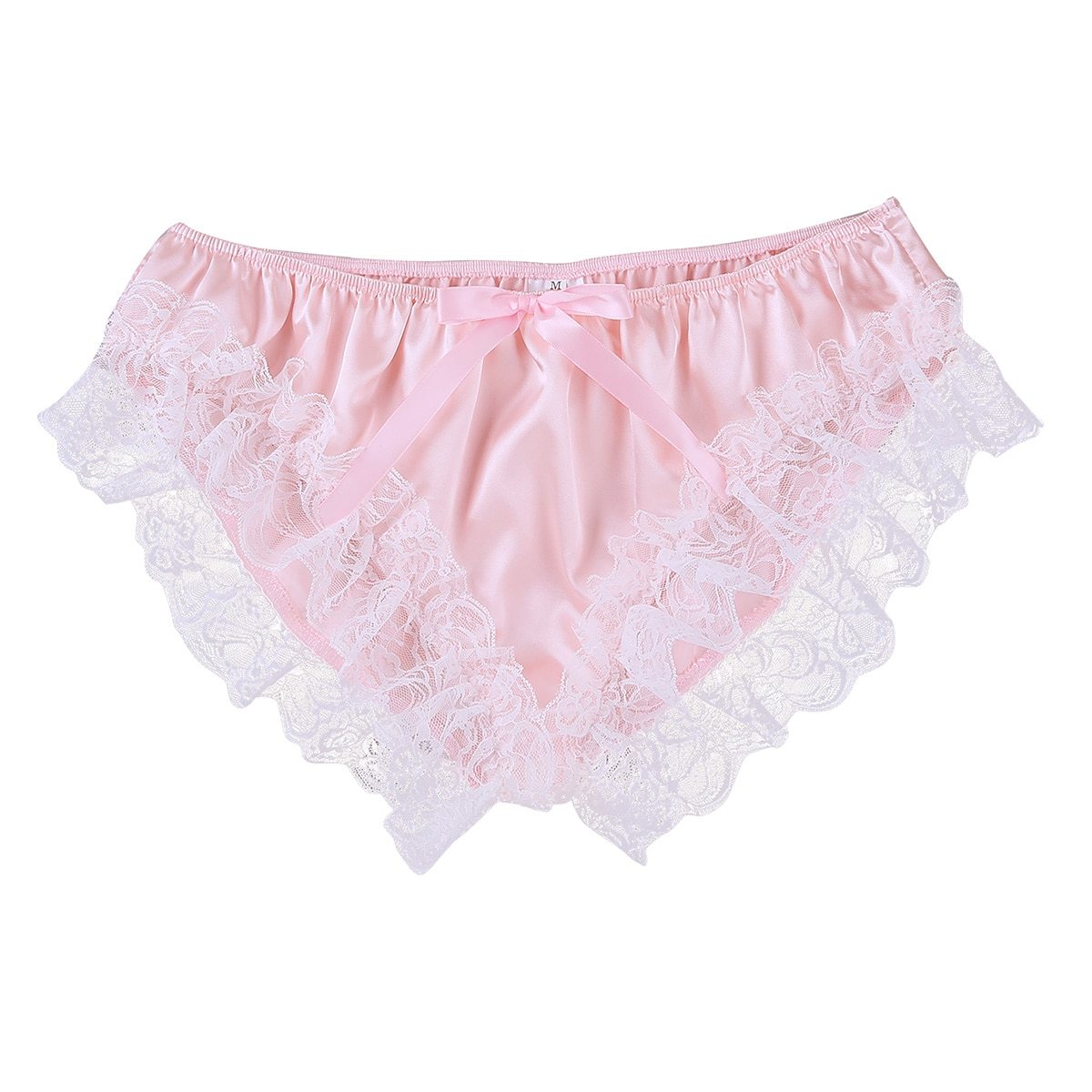 Mens Feminine Shiny Soft Ruffled Floral Sissy Panties with Lace Trim - White or Light Blue
