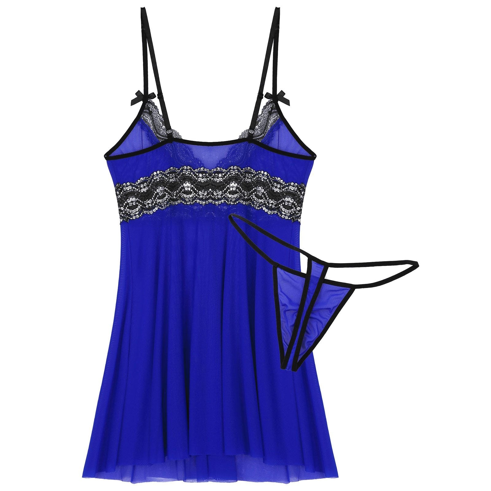 Mens Sissy Sheer Mesh and Lace Babydoll Seepwear Royal Blue