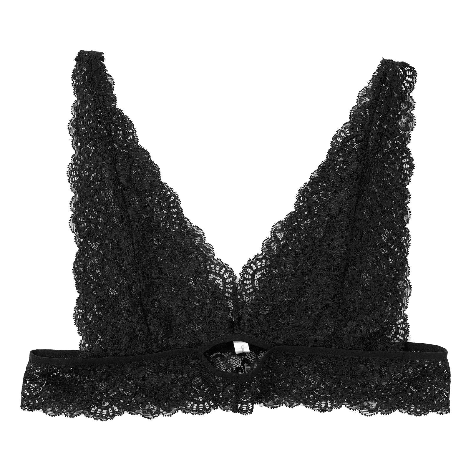 Mens Sissy Deep V Neck Floral Lace See-through Bralette Crop Top Bra Black