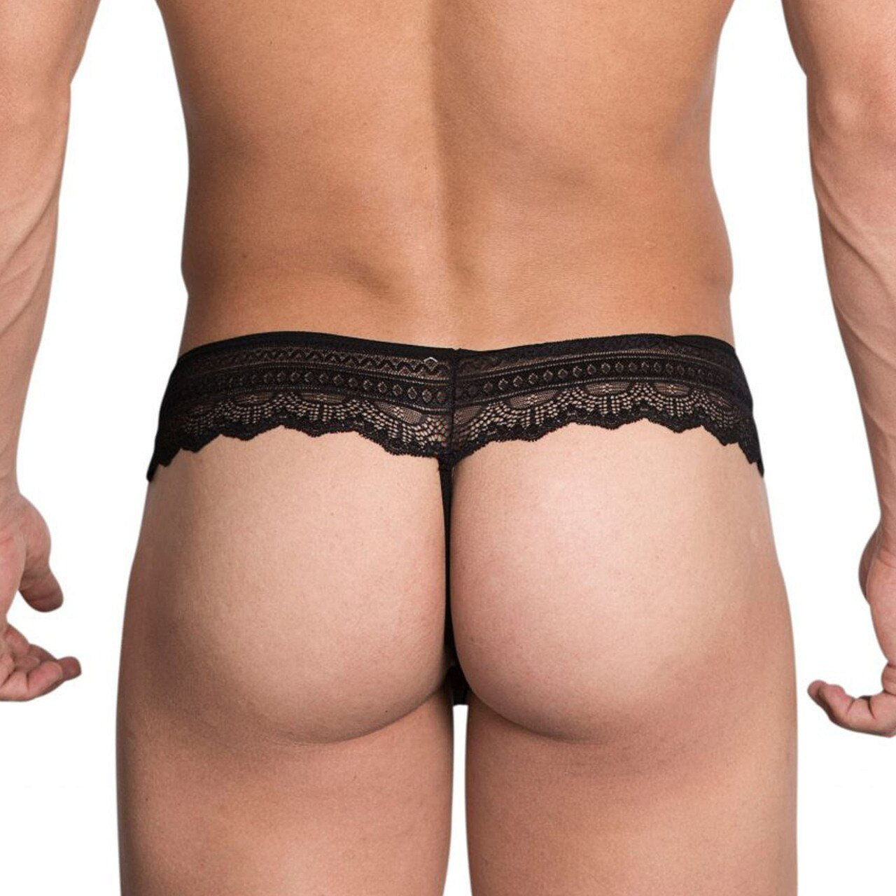 Mens Hidden Seduction Fishnet and Lace String Back Thong Black