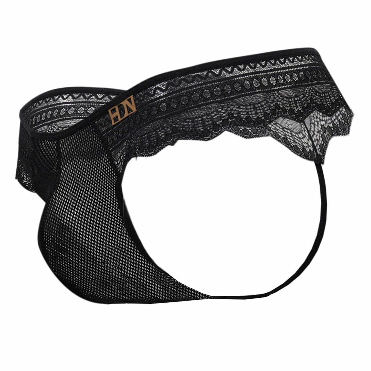 Mens Hidden Seduction Fishnet and Lace String Back Thong Black