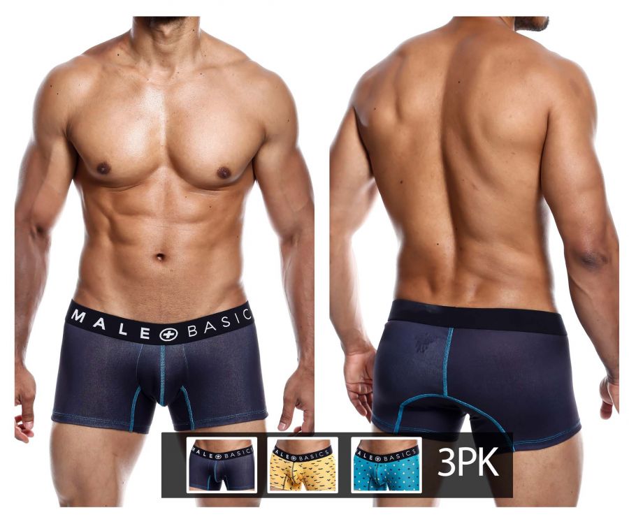 MaleBasics MBT01 3PK Trunks Printed Stache