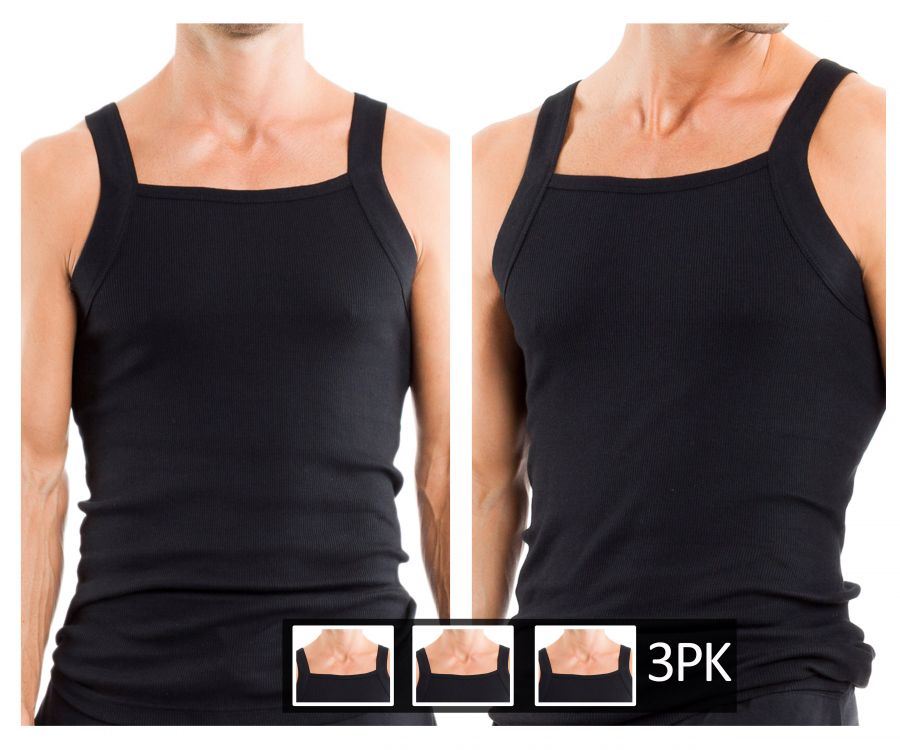 Papi 559102-001 3PK Square Neck Tank Black