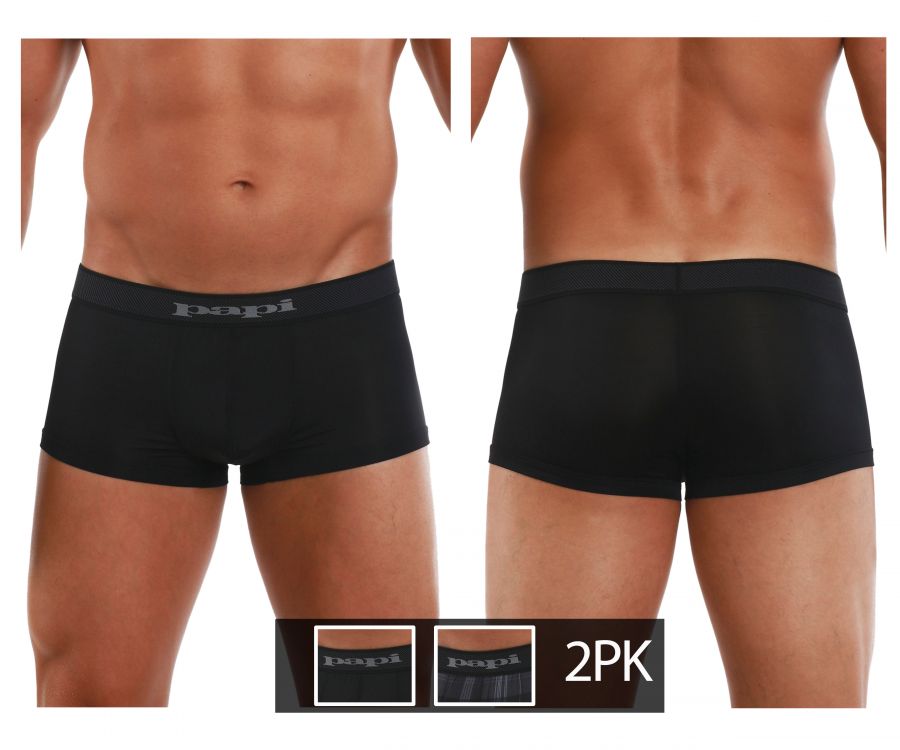 Papi 626182-962 Cool2 2PK Solid-Print Brazilian Trunks Black Gray
