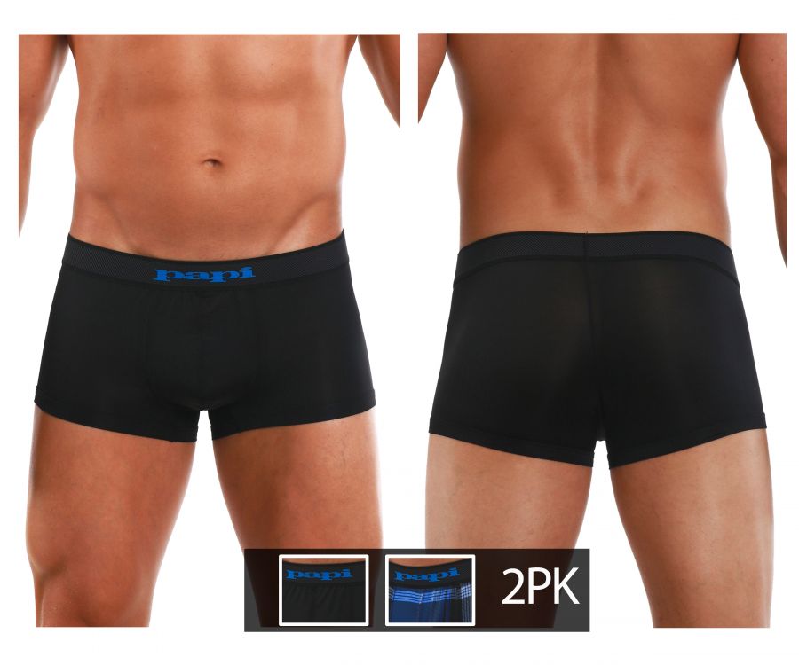 Papi 626182-968 Cool2 2PK Solid-Print Brazilian Trunks Black Blue