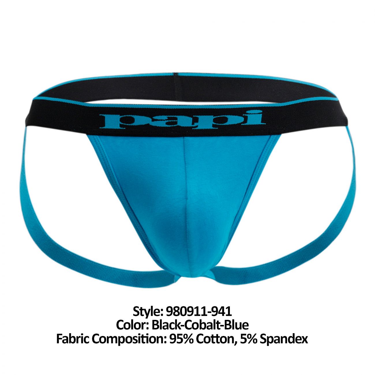 Papi 980911-941 3PK Cotton Stretch Jockstrap Black-Cobalt-Blue