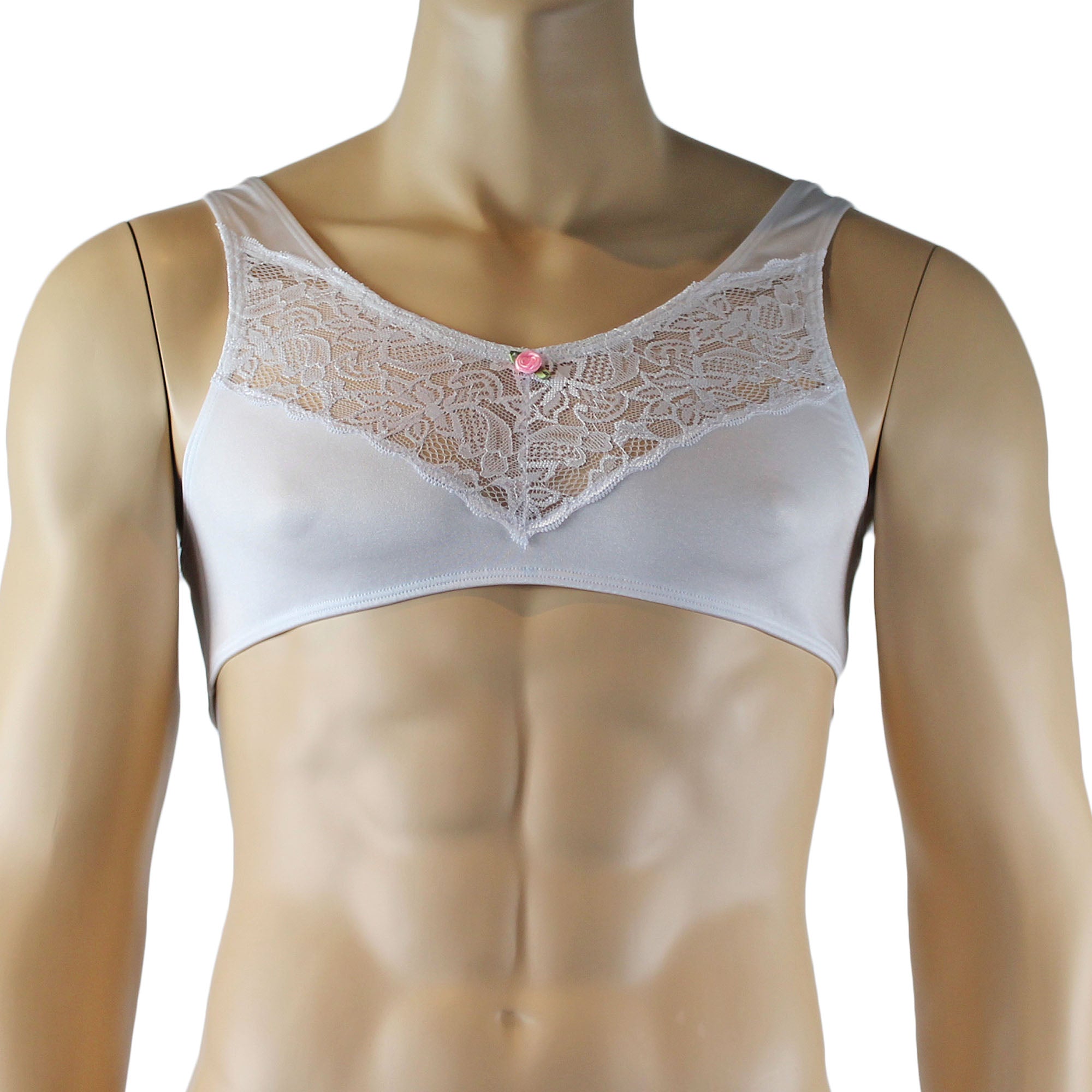 Male Penny Lingerie Bra Top with V Lace front and Capri Bikini White
