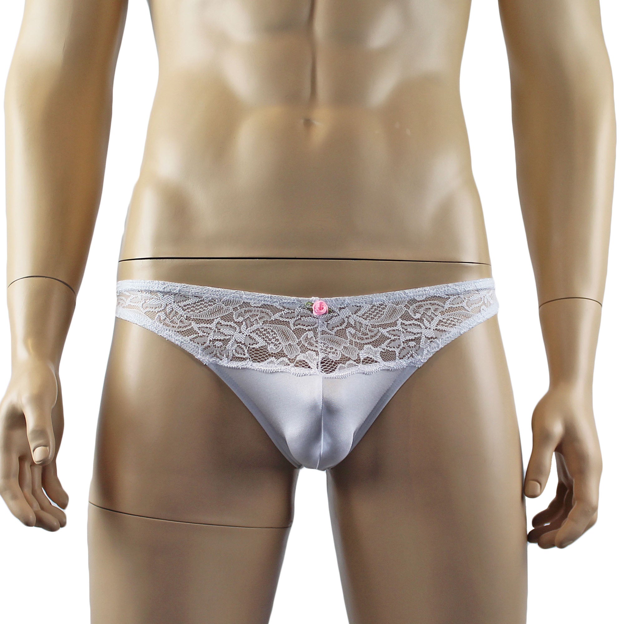 Male Penny Lingerie Stretch Spandex Capri Bikini with Lace White