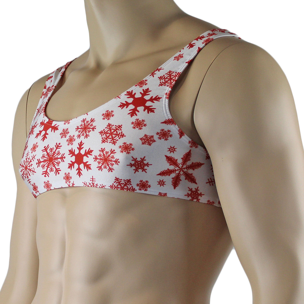 Mens Lingerie Snowflake Print Spandex Bra Top White and Red