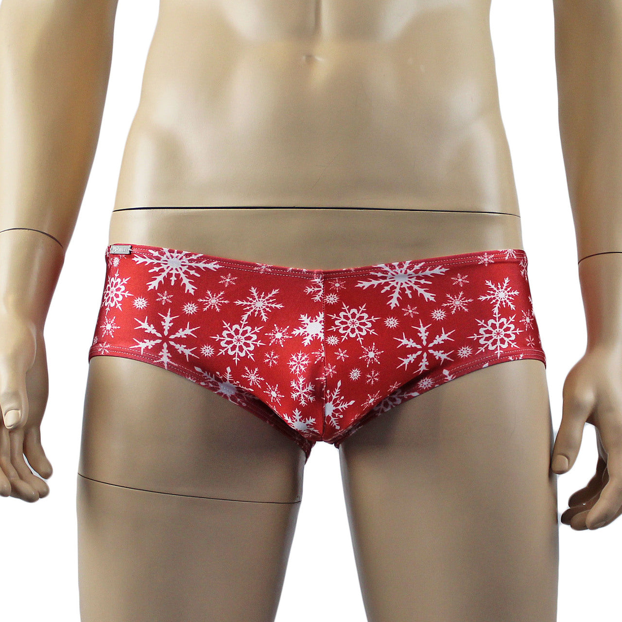 Mens Lingerie Snowflake Bra Top & Low Rise Boxer Brief Red and White