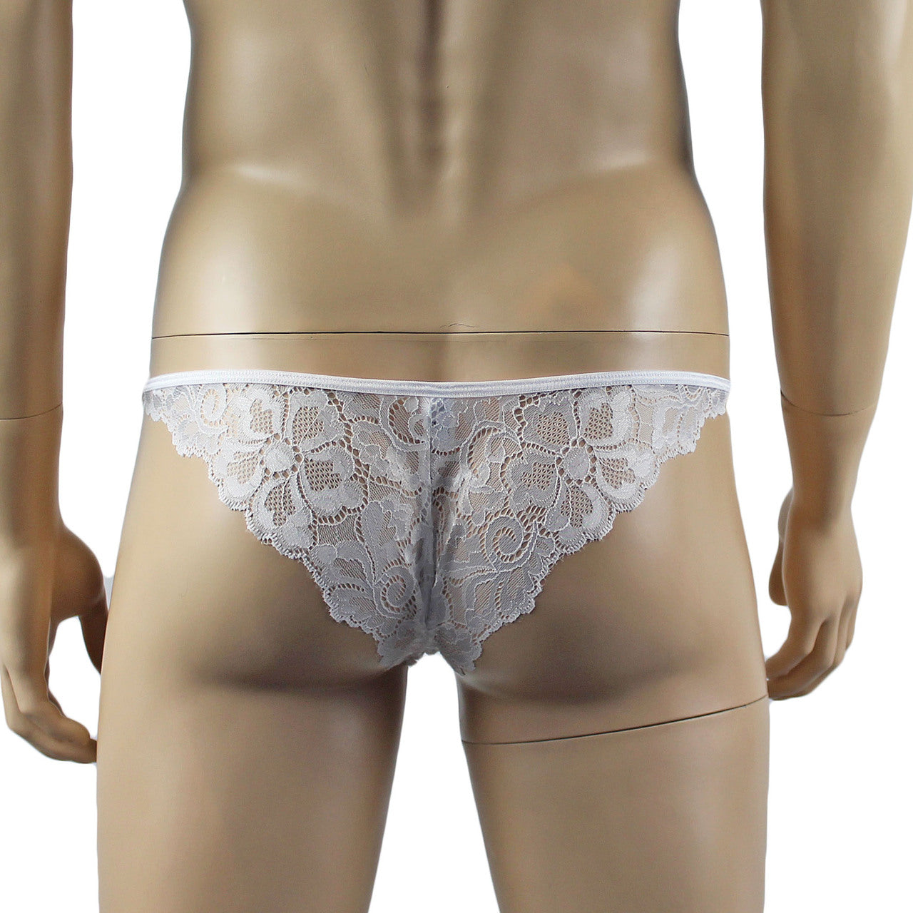 Mens Scalloped Shiny Lace Bra Top and Panty (white plus other colours)