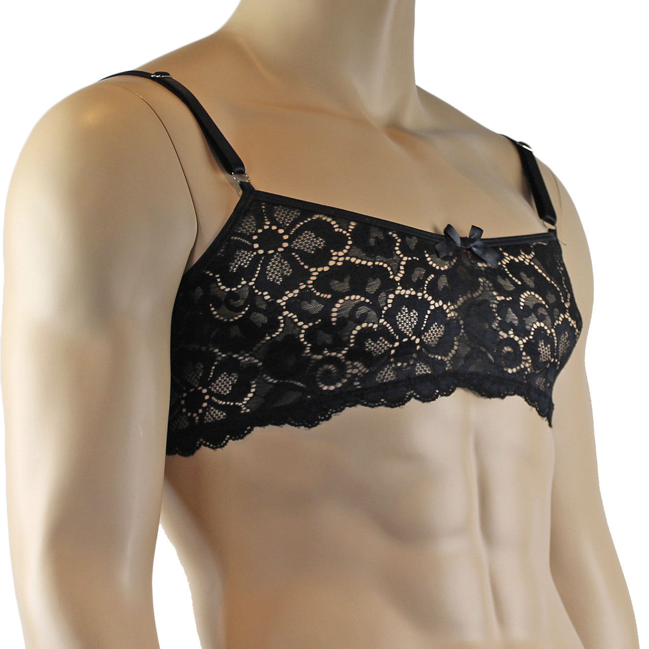 Mens Scalloped Shiny Lace Bra Top for Males (black plus other colours)