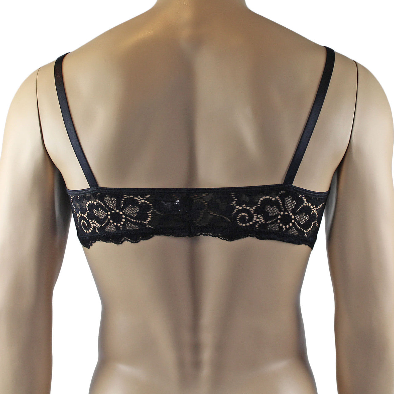 Mens Scalloped Shiny Lace Bra Top for Males (black plus other colours)