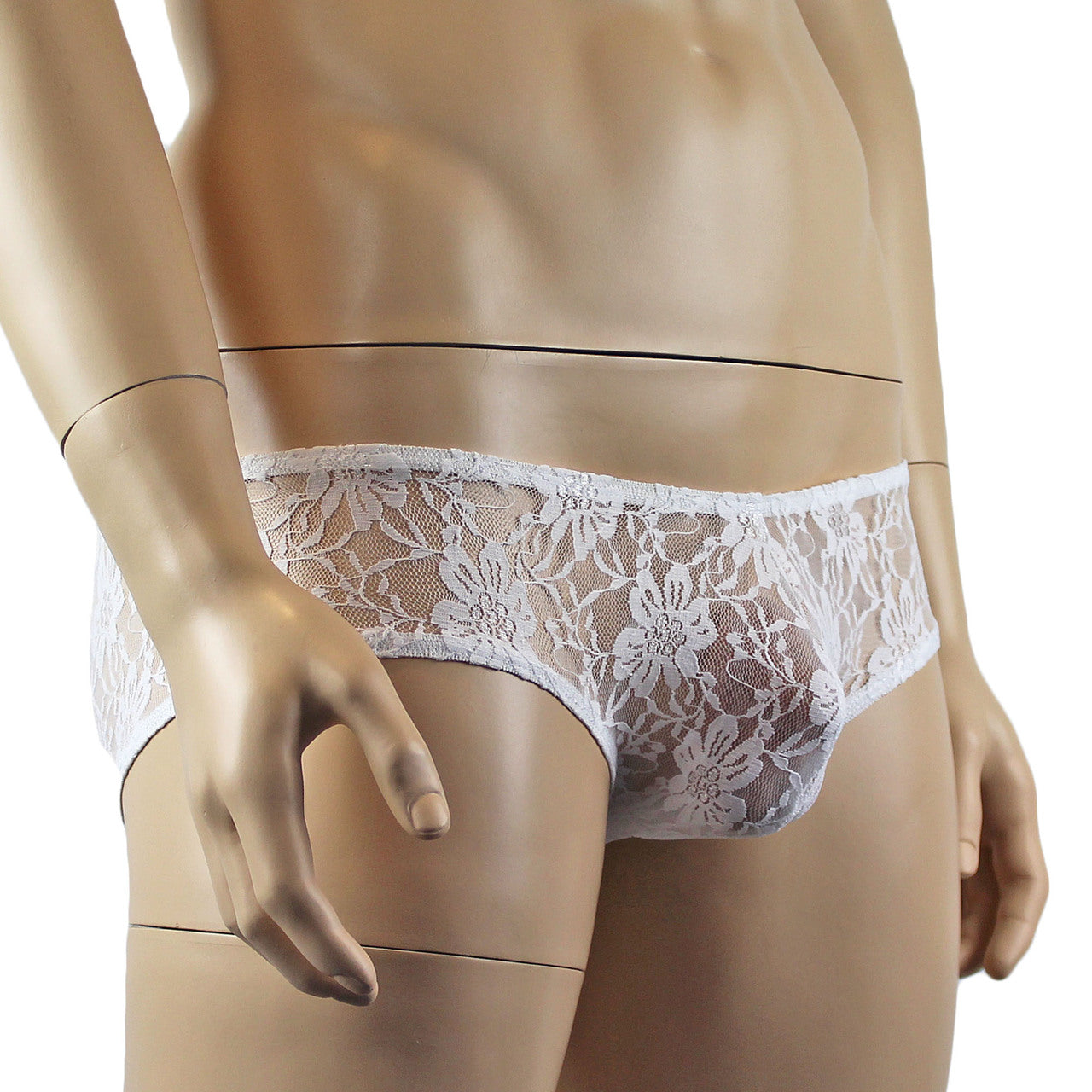 Mens Lingerie Stretch Lace Male Panty Bikini Brief (white plus other colours)