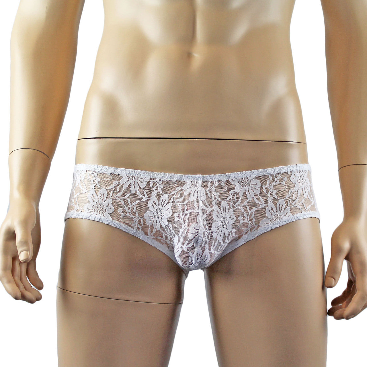 Mens Lingerie Stretch Lace Male Panty Bikini Brief (white plus other colours)