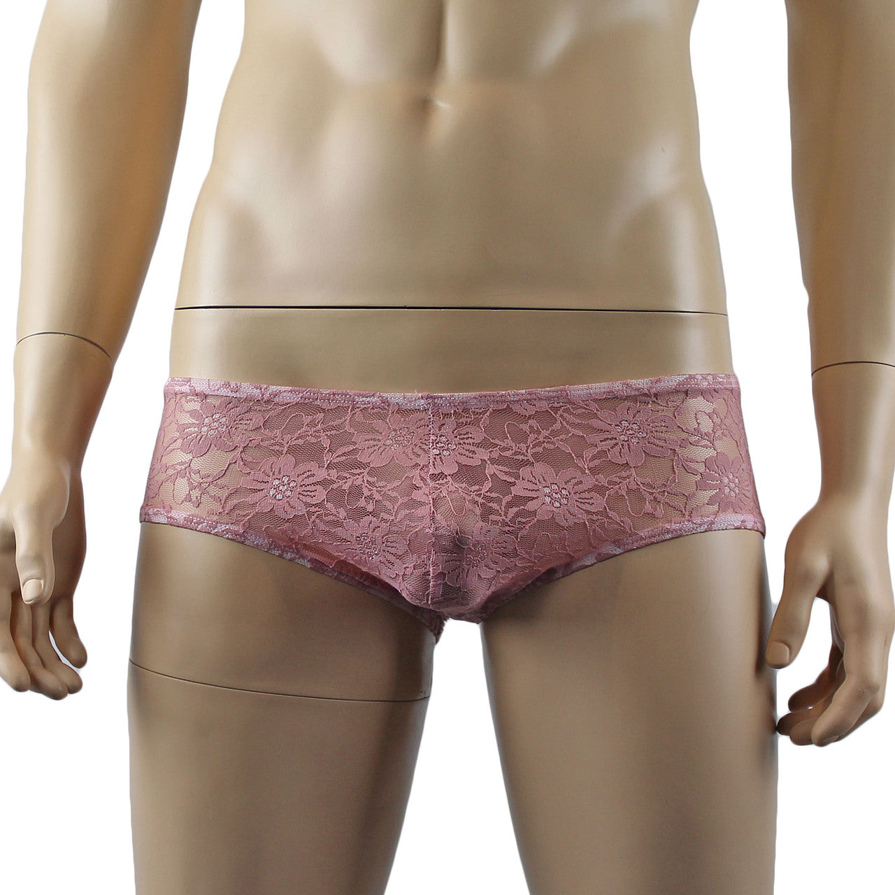 Mens Lingerie Stretch Lace Male Panty Bikini Brief (dusty pink plus other colours)