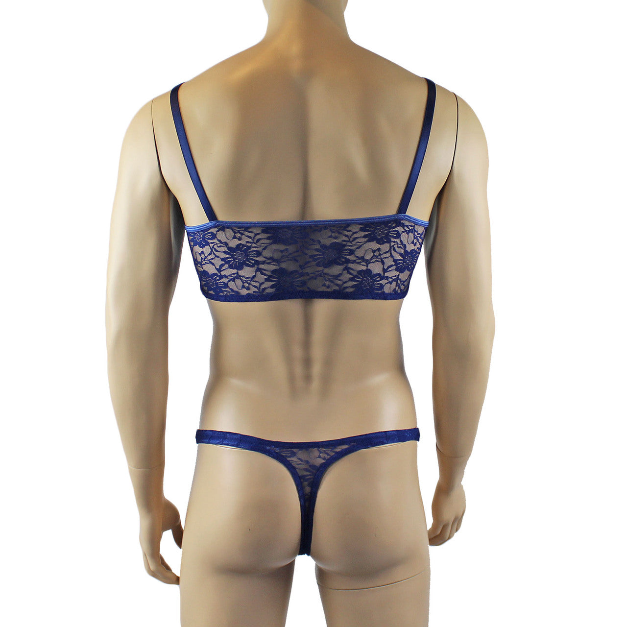 Mens Lace Crop Top Bra and Matching Lace Thong (navy plus other colours)